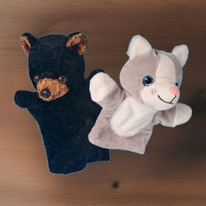 Wolf & Bear Plush Hand Puppet Small Wildlife Zoo Animal Play Pretend